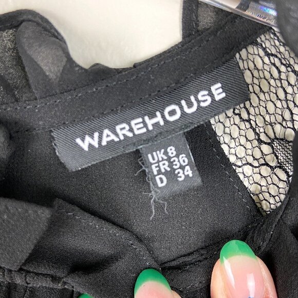 ASOS WAREHOUSE | Long Lace Sleeves Skater Dress in Black 4 - Picture 9 of 11